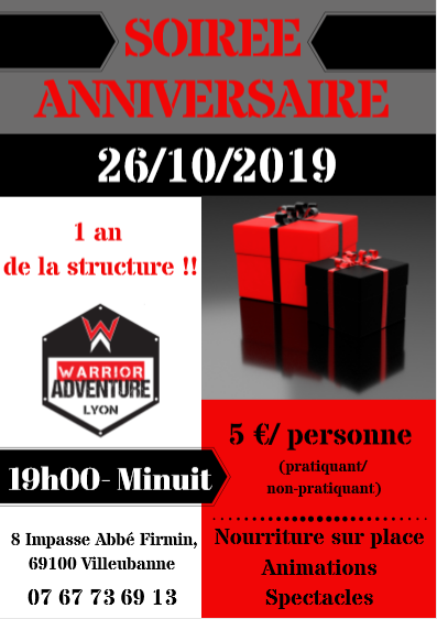 Soirée anniversaire Warrior Adventure Lyon